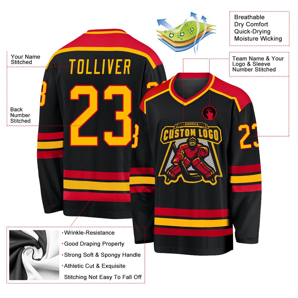 Custom Black Gold Red Hockey Jersey, New Hockey Jersey, Personali Sport Team Jersey Shirt