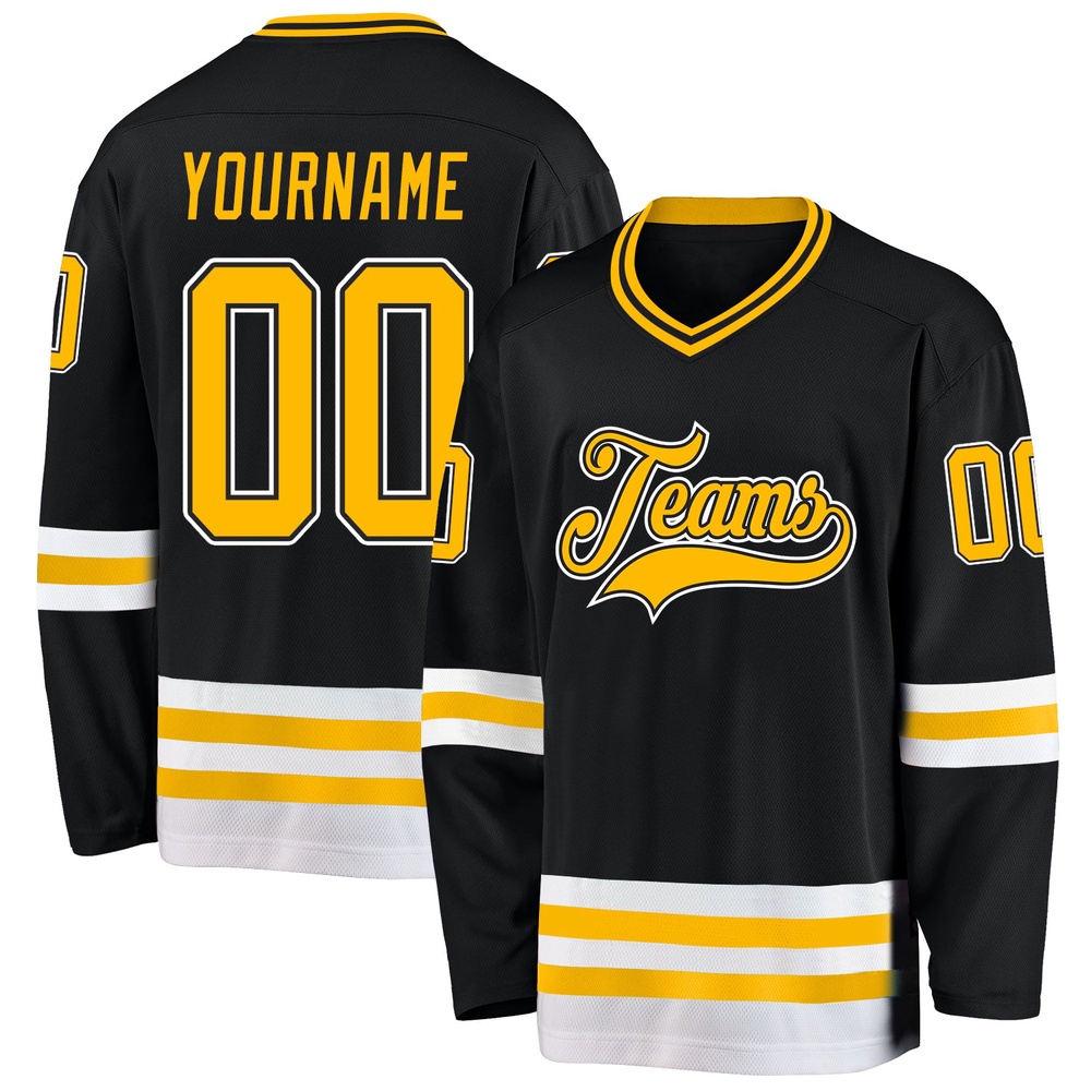 Custom Black Gold White Hockey Jersey, New Hockey Jersey, Personali Sport Team Jersey Shirt