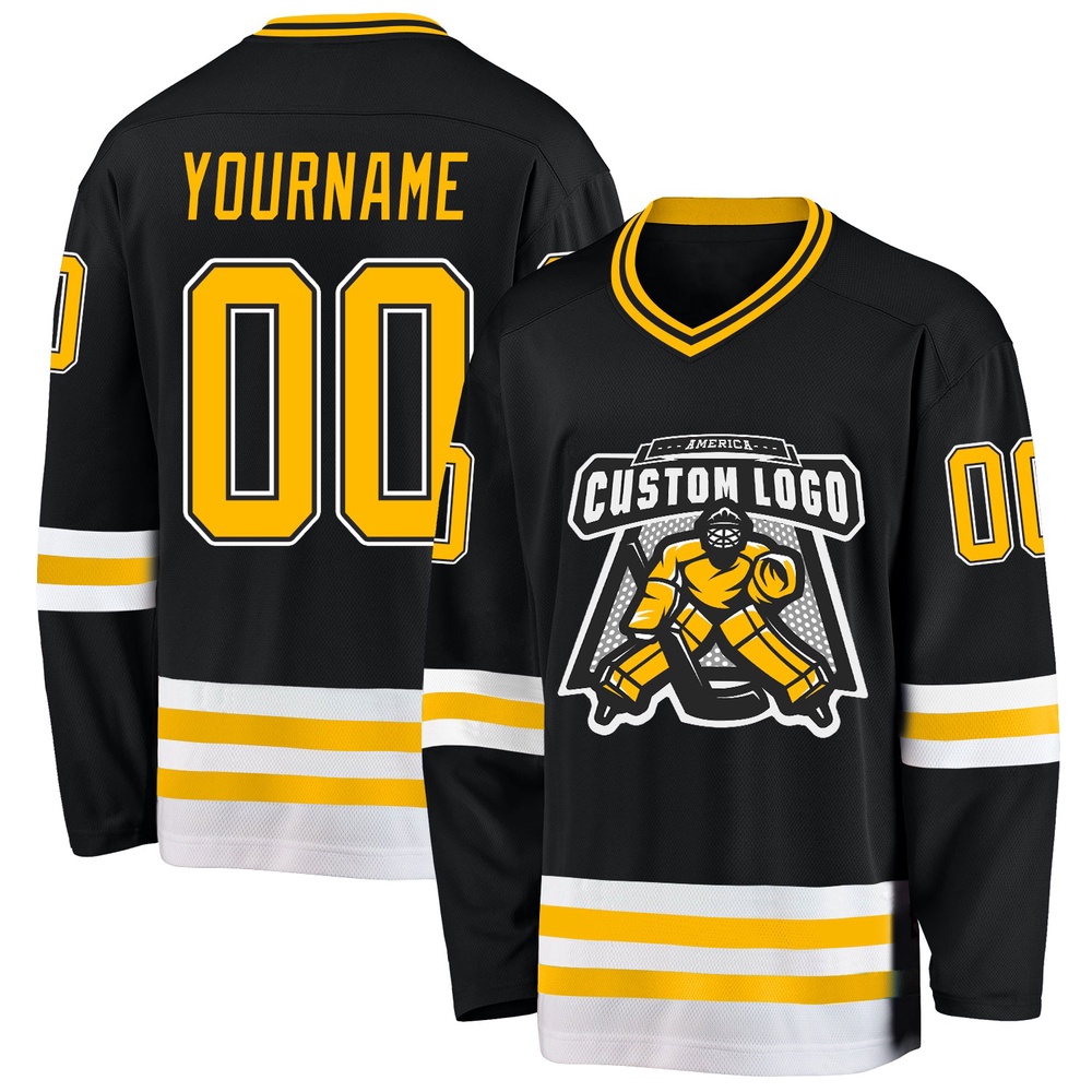 Custom Black Gold White Hockey Jersey, New Hockey Jersey, Personali Sport Team Jersey Shirt