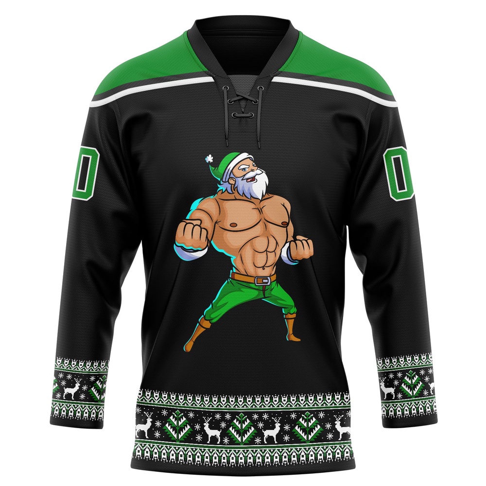 Custom Black Grass Green White Christmas Santa Claus 3D Hockey Lace Neck Jersey, New Hockey Jersey, Personali Sport Team Jersey Shirt Custom Black Grass Green White Christmas Santa Claus 3D Hockey Lace Neck Jersey, New Hockey Jersey, Personali Sport Team Jersey Shirt