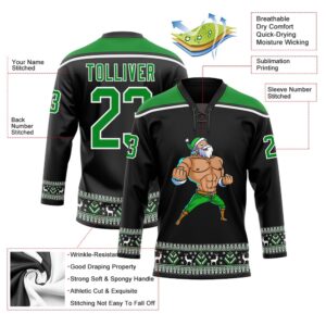 Custom Black Grass Green White Christmas Santa Claus 3D Hockey Lace Neck Jersey New Hockey Jersey Personali Sport Team Jersey Shirt 3 eyqabx.jpg