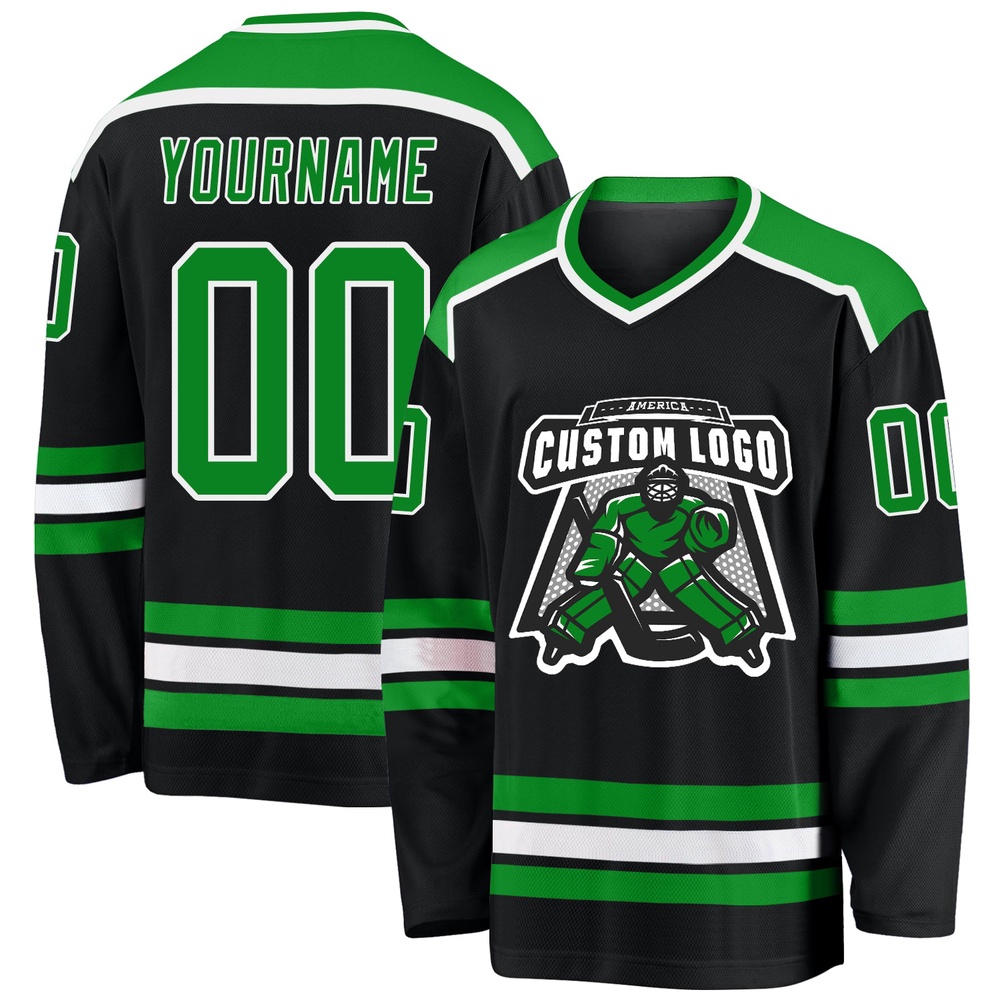Custom Black Grass Green White Hockey Jersey, New Hockey Jersey, Personali Sport Team Jersey Shirt