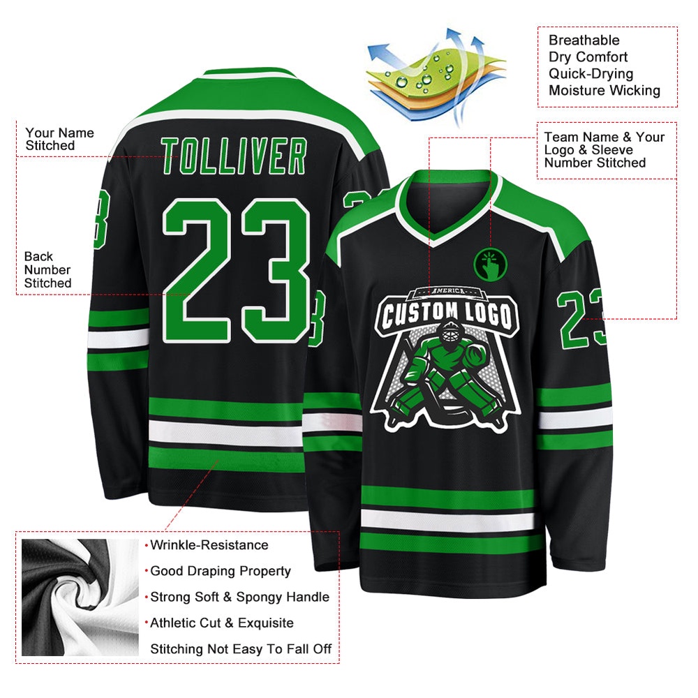 Custom Black Grass Green White Hockey Jersey, New Hockey Jersey, Personali Sport Team Jersey Shirt