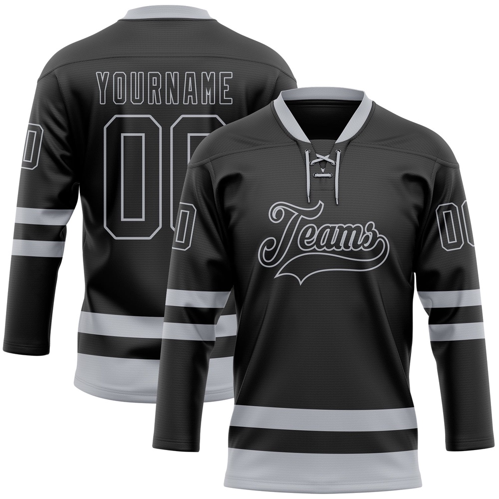 Custom Black Gray Hockey Lace Neck Jersey, New Hockey Jersey, Personali Sport Team Jersey Shirt
