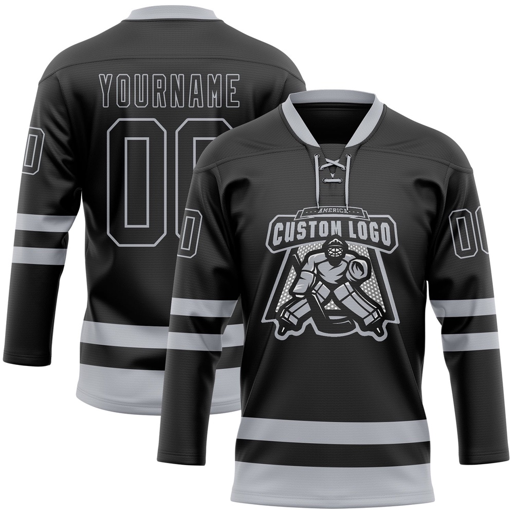 Custom Black Gray Hockey Lace Neck Jersey, New Hockey Jersey, Personali Sport Team Jersey Shirt