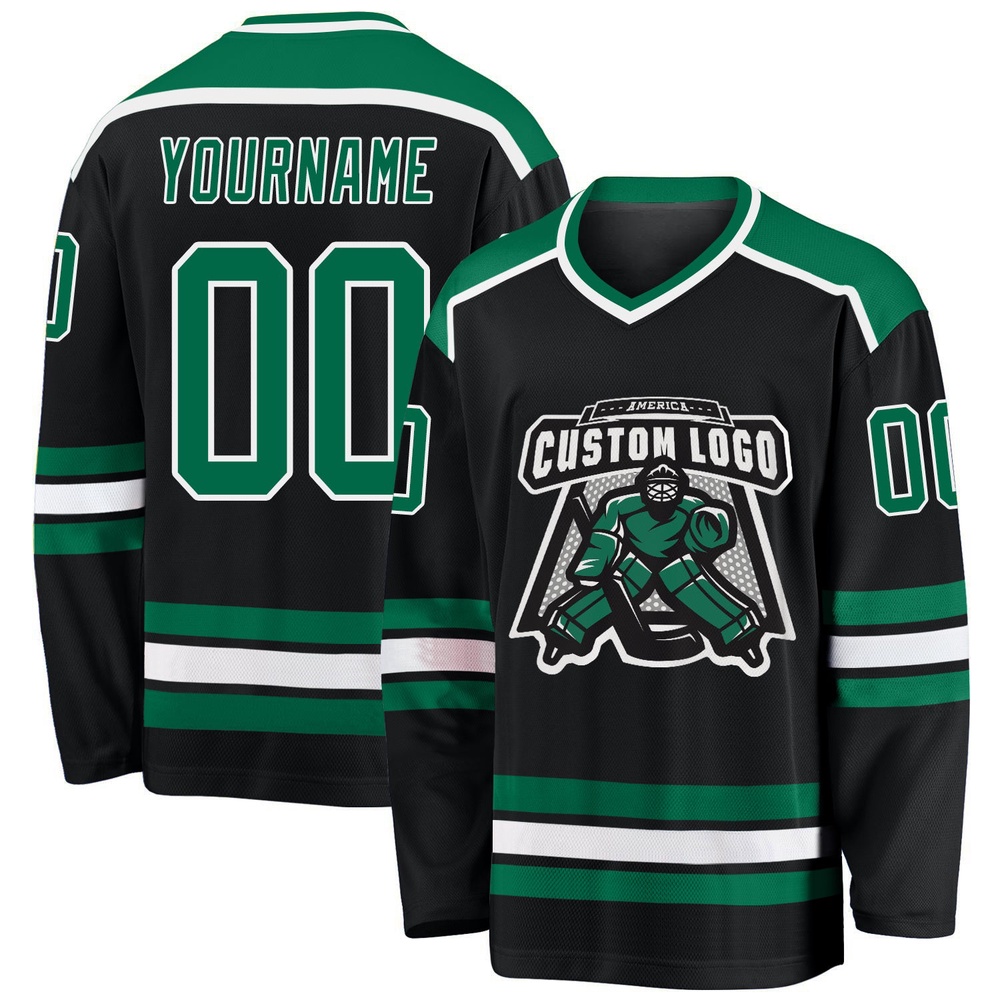 Custom Black Kelly Green White Hockey Jersey, New Hockey Jersey, Personali Sport Team Jersey Shirt Custom Black Kelly Green White Hockey Jersey, New Hockey Jersey, Personali Sport Team Jersey Shirt