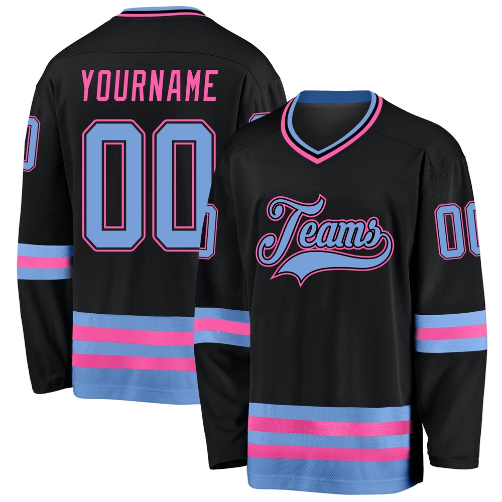 Custom Black Light Blue Pink Hockey Jersey, New Hockey Jersey, Personali Sport Team Jersey Shirt