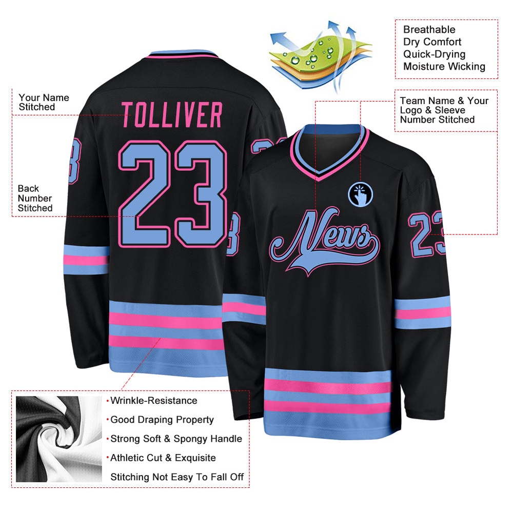 Custom Black Light Blue Pink Hockey Jersey, New Hockey Jersey, Personali Sport Team Jersey Shirt