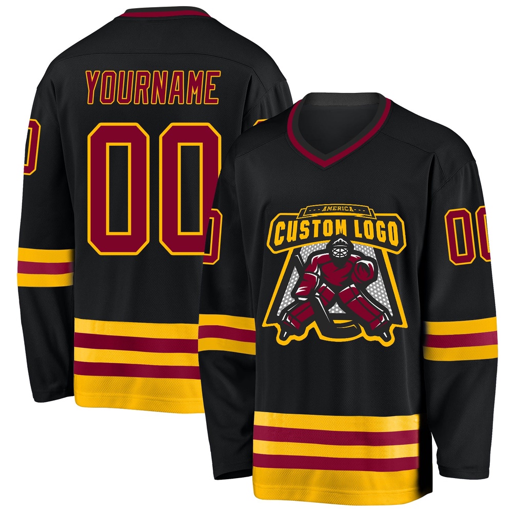 Custom Black Maroon Gold Hockey Jersey, New Hockey Jersey, Personali Sport Team Jersey Shirt