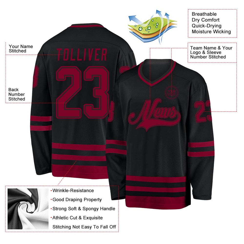 Custom Black Maroon Hockey Jersey, New Hockey Jersey, Personali Sport Team Jersey Shirt