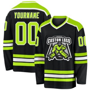 Custom Black Neon Green White Hockey Jersey,&hellip;