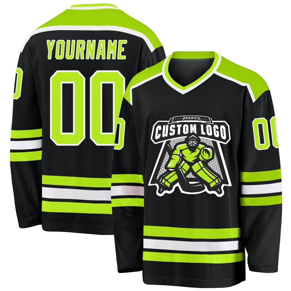 Custom Black Neon Green White Hockey Jersey, New Hockey Jersey, Personali Sport Team Jersey Shirt