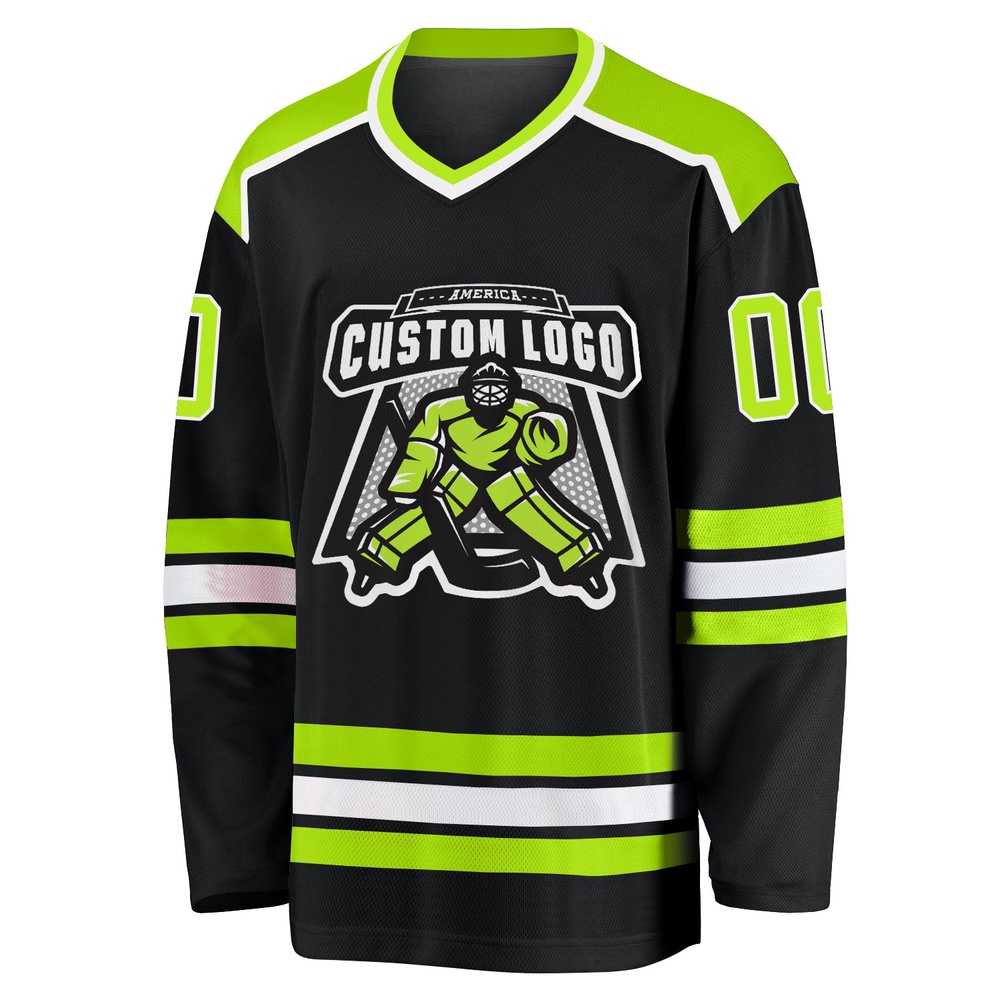 Custom Black Neon Green White Hockey Jersey, New Hockey Jersey, Personali Sport Team Jersey Shirt