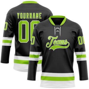 Custom Black Neon Green White Hockey Lace&hellip;