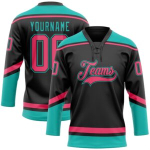 Custom Black Neon Pink Aqua Hockey Lace&hellip;