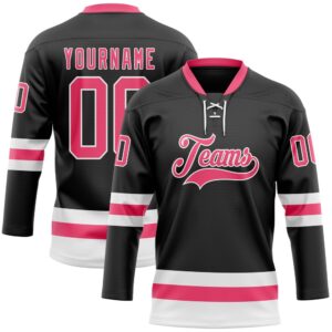 Custom Black Neon Pink White Hockey Lace&hellip;