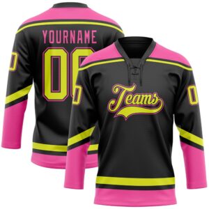 Custom Black Neon Yellow Pink Hockey Lace&hellip;