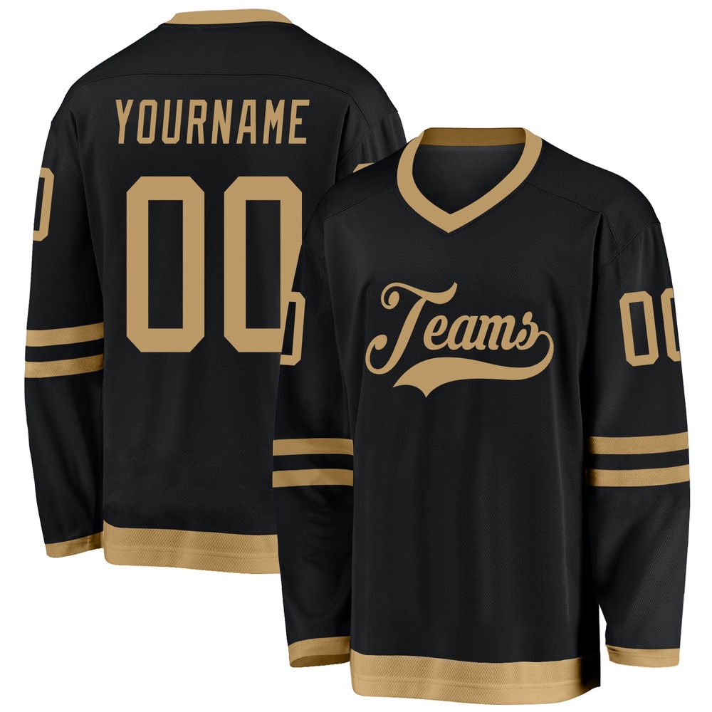Custom Black Old Gold Hockey Jersey, New Hockey Jersey, Personali Sport Team Jersey Shirt Custom Black Old Gold Hockey Jersey, New Hockey Jersey, Personali Sport Team Jersey Shirt