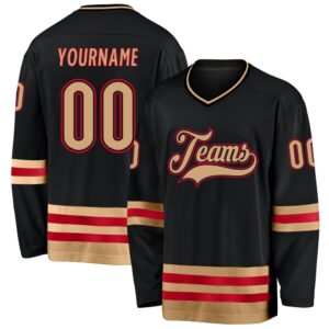 Custom Black Old Gold Red Hockey Jersey,&hellip;