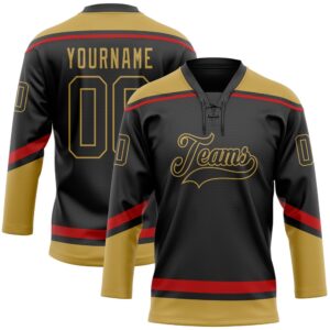 Custom Black Old Gold Red Hockey Lace&hellip;