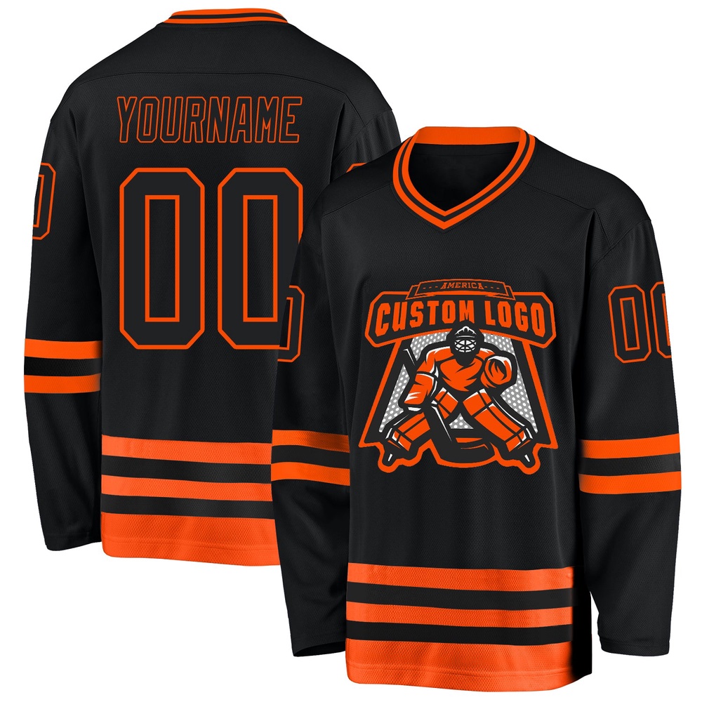 Custom Black Orange Hockey Jersey, New Hockey Jersey, Personali Sport Team Jersey Shirt