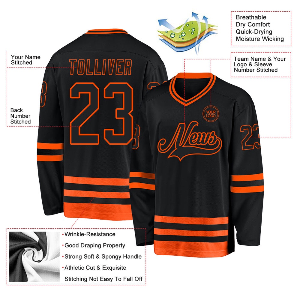 Custom Black Orange Hockey Jersey, New Hockey Jersey, Personali Sport Team Jersey Shirt