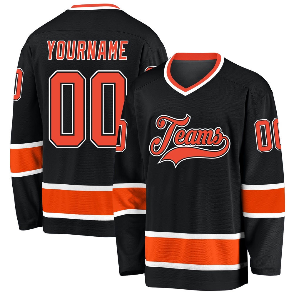 Custom Black Orange White Hockey Jersey, New Hockey Jersey, Personali Sport Team Jersey Shirt