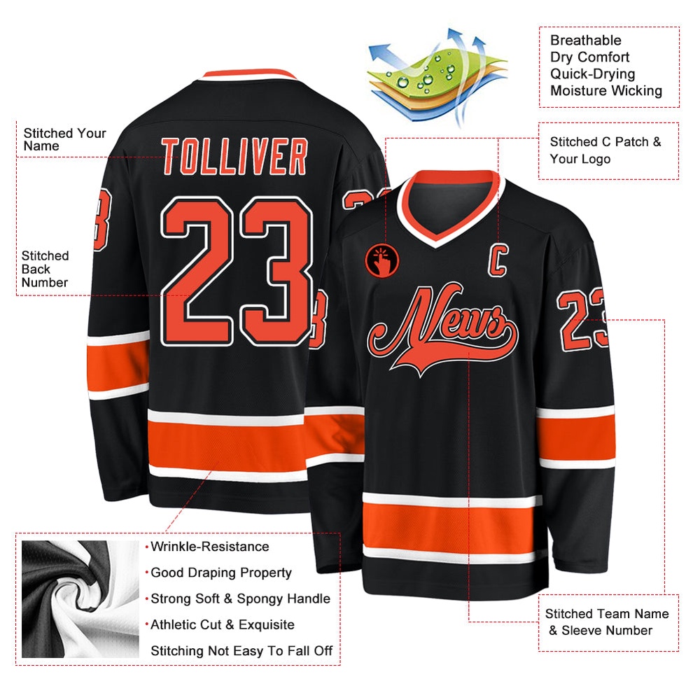Custom Black Orange White Hockey Jersey, New Hockey Jersey, Personali Sport Team Jersey Shirt