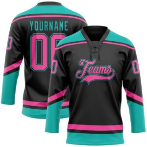 Custom Black Pink Aqua Hockey Lace Neck&hellip;