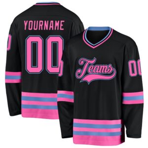 Custom Black Pink Light Blue Hockey Jersey,&hellip;