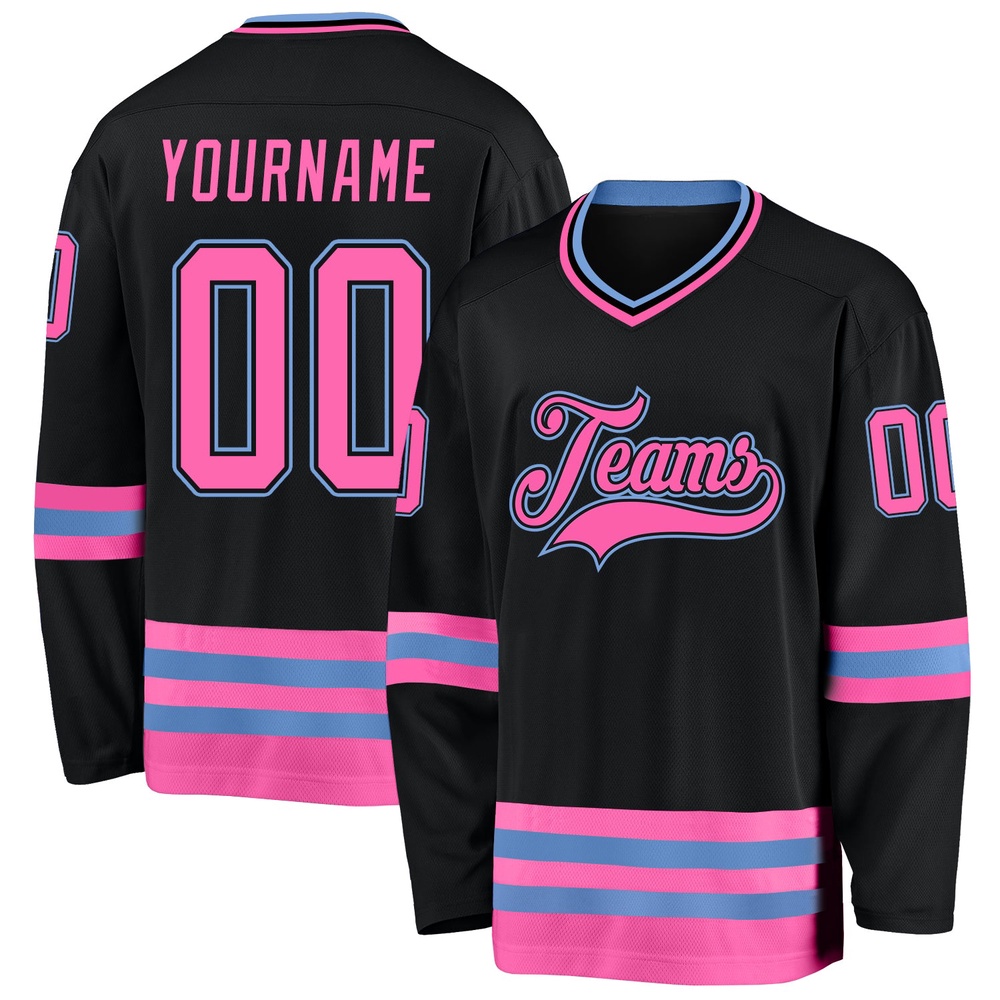 Custom Black Pink Light Blue Hockey Jersey, New Hockey Jersey, Personali Sport Team Jersey Shirt