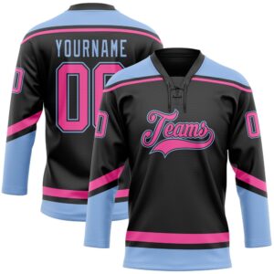 Custom Black Pink Light Blue Hockey Lace&hellip;