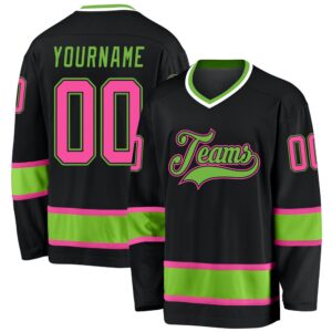 Custom Black Pink Neon Green Hockey Jersey,&hellip;