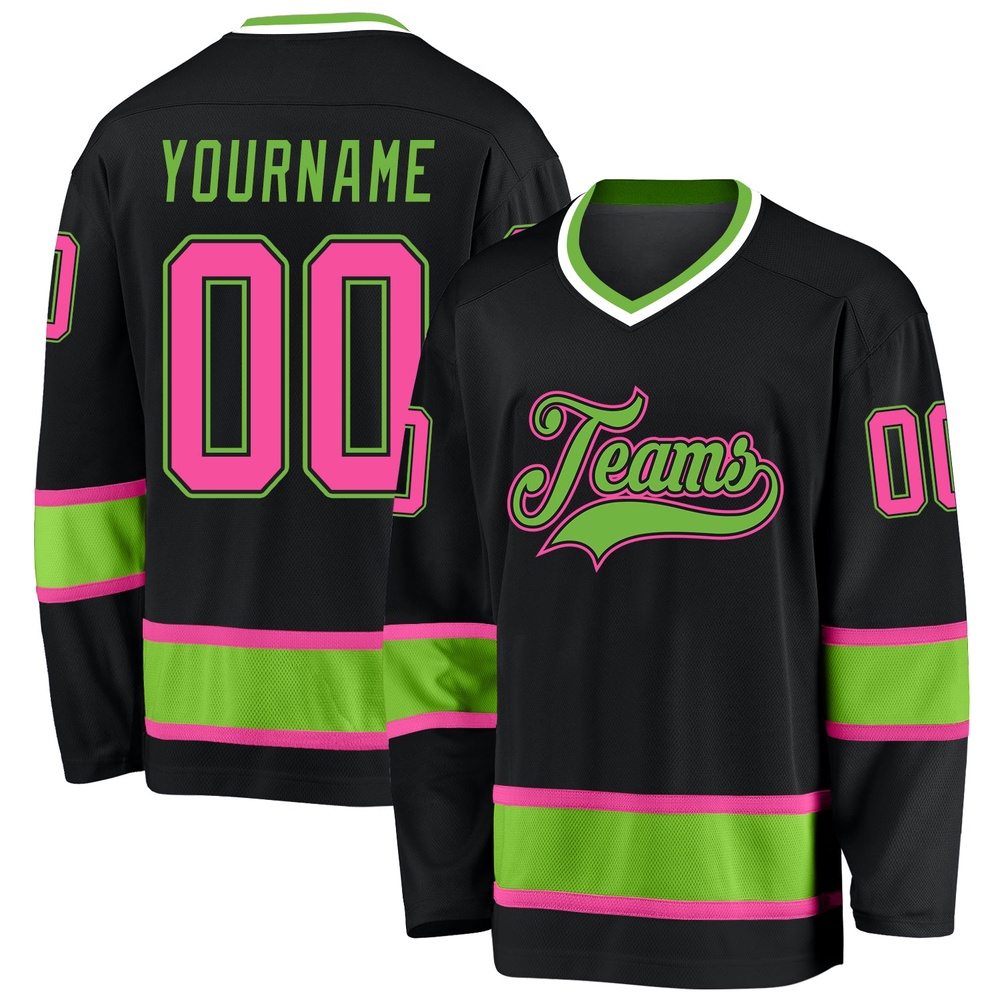 Custom Black Pink Neon Green Hockey Jersey, New Hockey Jersey, Personali Sport Team Jersey Shirt