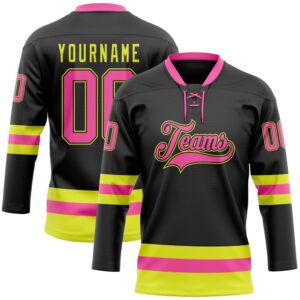 Custom Black Pink Neon Yellow Hockey Lace&hellip;