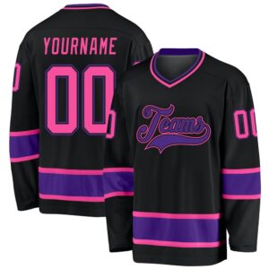 Custom Black Pink Purple Hockey Jersey, New&hellip;