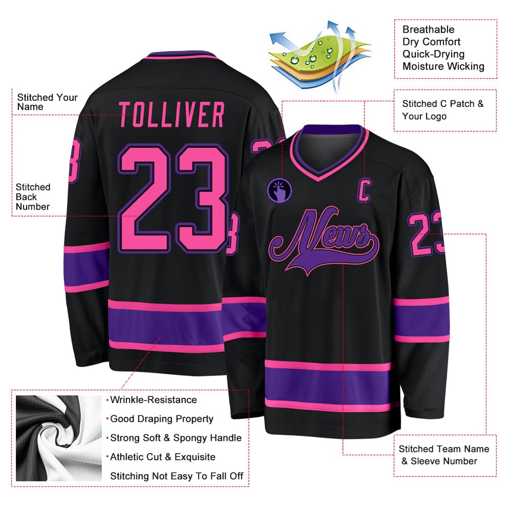 Custom Black Pink Purple Hockey Jersey, New Hockey Jersey, Personali Sport Team Jersey Shirt