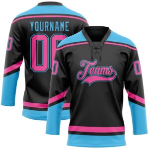 Custom Black Pink Sky Blue Hockey Lace&hellip;