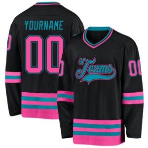 Custom Black Pink Teal Hockey Jersey, New&hellip;