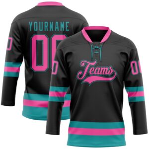 Custom Black Pink Teal Hockey Lace Neck&hellip;
