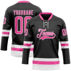 Custom Black Pink White Hockey Lace Neck&hellip;