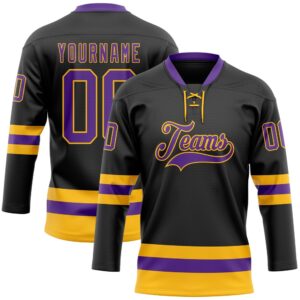 Custom Black Purple Gold Hockey Lace Neck&hellip;