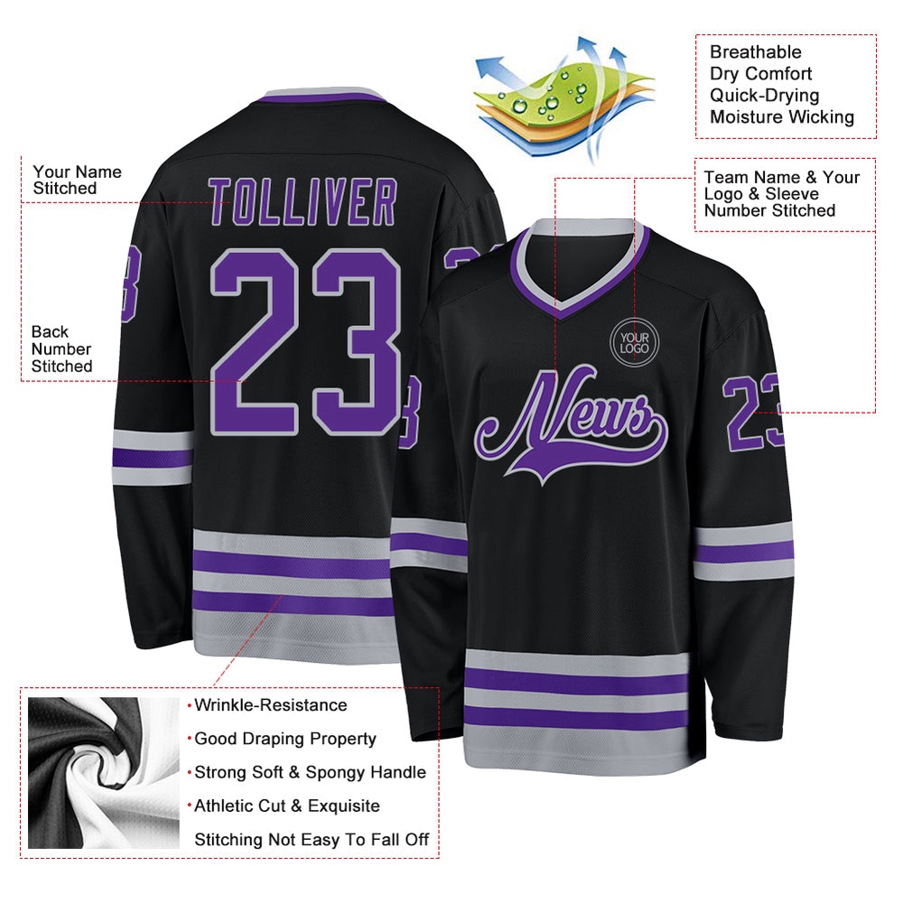 Custom Black Purple Gray Hockey Jersey, New Hockey Jersey, Personali Sport Team Jersey Shirt