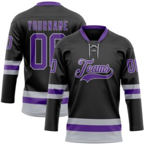 Custom Black Purple Gray Hockey Lace Neck&hellip;