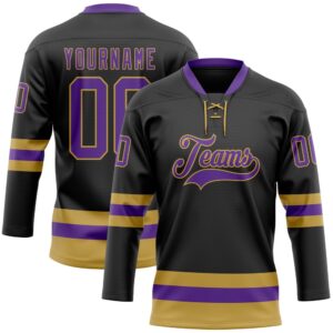 Custom Black Purple Old Gold Hockey Lace&hellip;