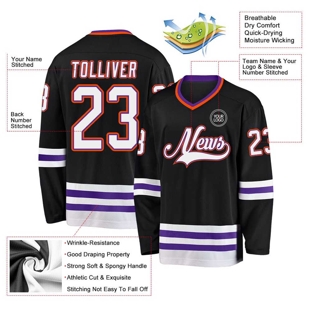 Custom Black Purple Orange Hockey Jersey, New Hockey Jersey, Personali Sport Team Jersey Shirt