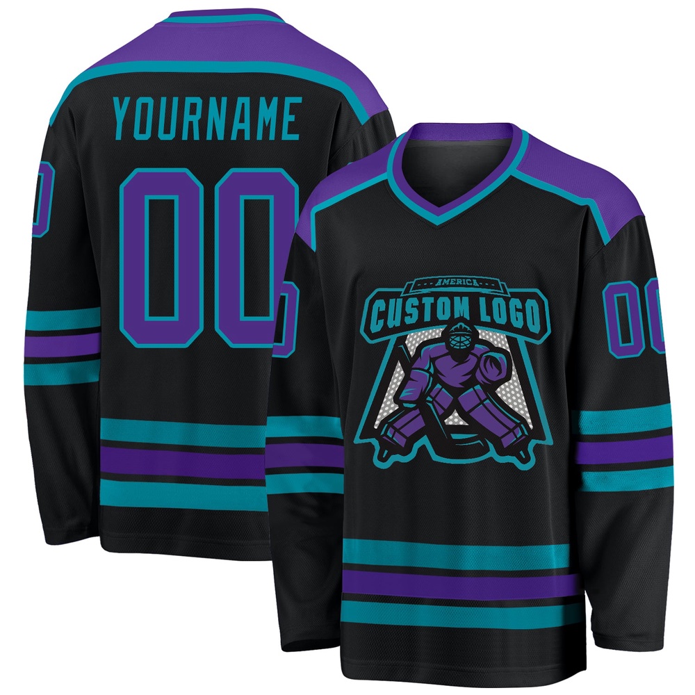 Custom Black Purple Teal Hockey Jersey, New Hockey Jersey, Personali Sport Team Jersey Shirt