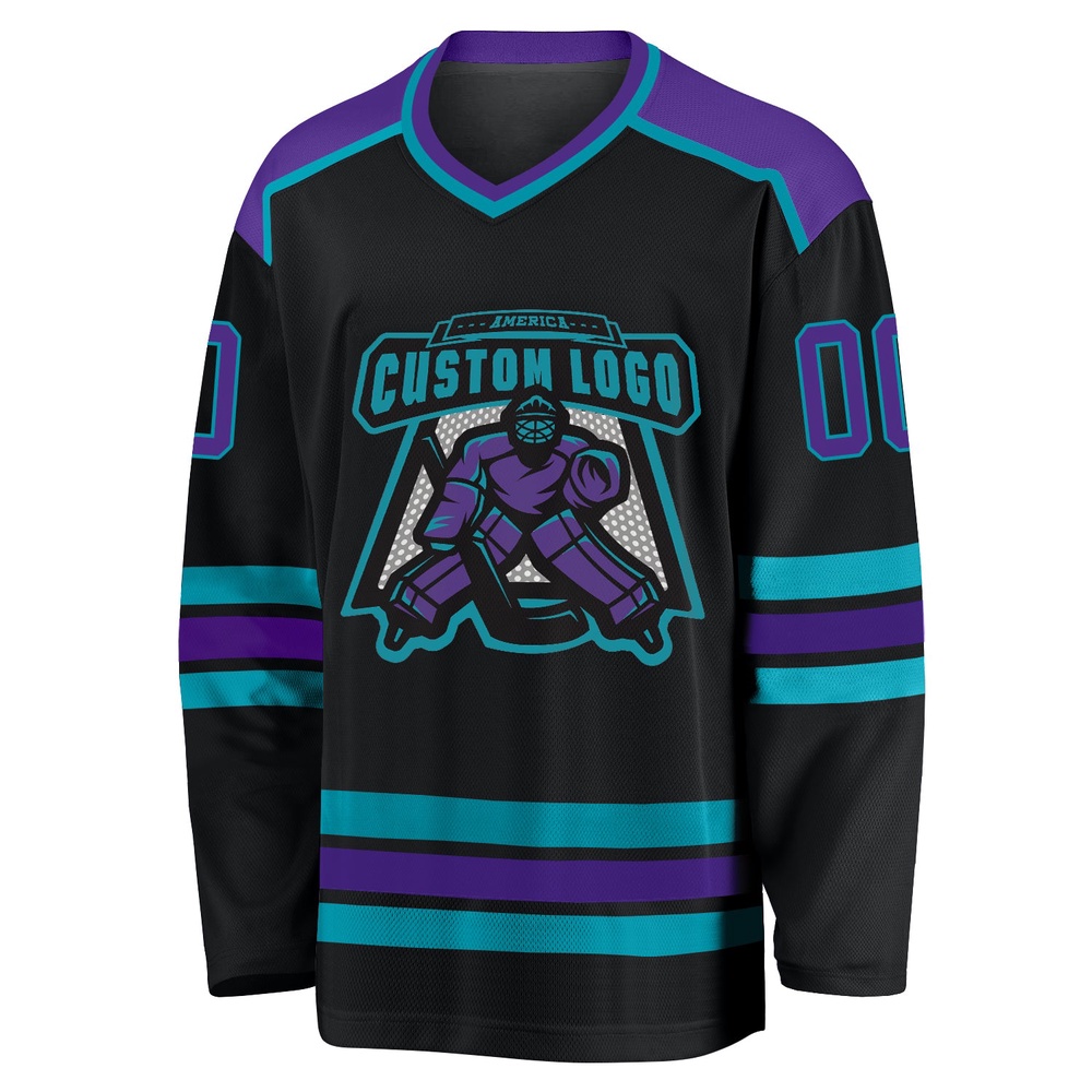 Custom Black Purple Teal Hockey Jersey, New Hockey Jersey, Personali Sport Team Jersey Shirt