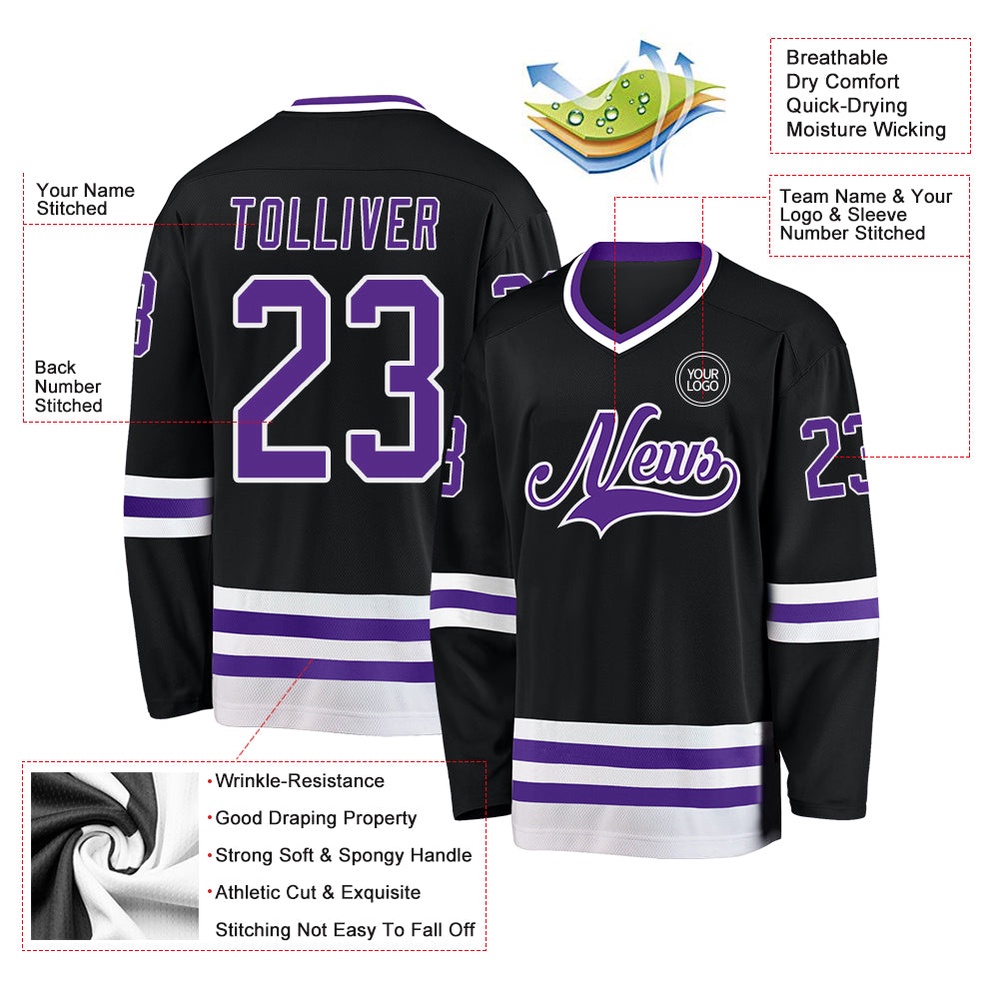 Custom Black Purple White Hockey Jersey, New Hockey Jersey, Personali Sport Team Jersey Shirt Custom Black Purple White Hockey Jersey, New Hockey Jersey, Personali Sport Team Jersey Shirt