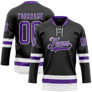 Custom Black Purple White Hockey Lace Neck&hellip;